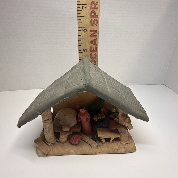 Vintage Handmade Clay Pottery Terra Cotta Folk Art Diorama Hut Kitchen Scene - Picture 9 of 10